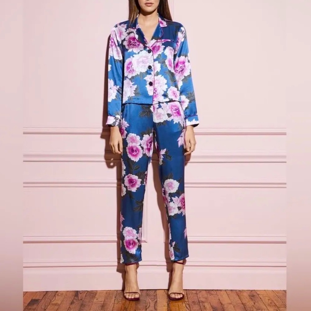 Fleur Du Mal Silk Pants - Caspian Blue Floral